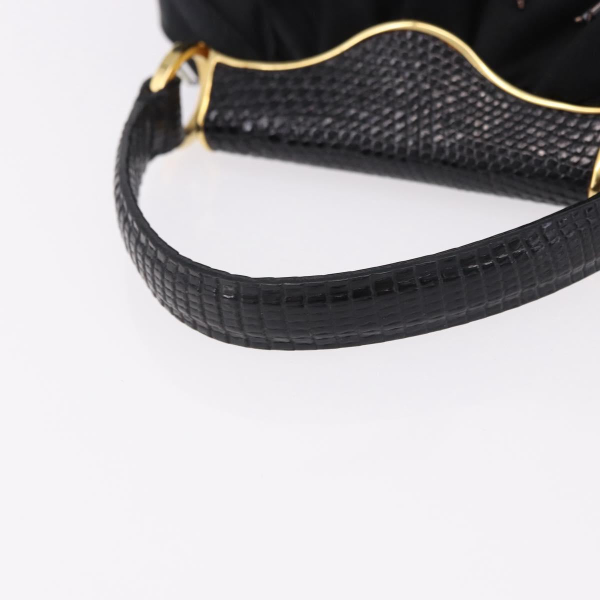 BVLGARI Feather Hand Bag Satin Black Gold Auth 191451SM - Jerrillo image 7