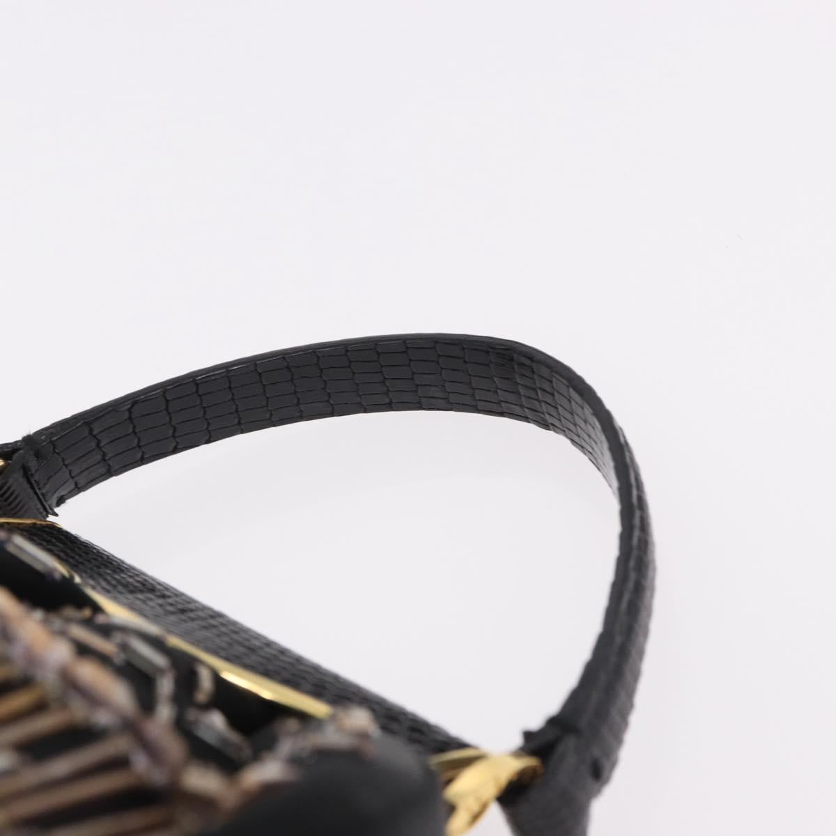 BVLGARI Feather Hand Bag Satin Black Gold Auth 191451SM - Jerrillo image 8