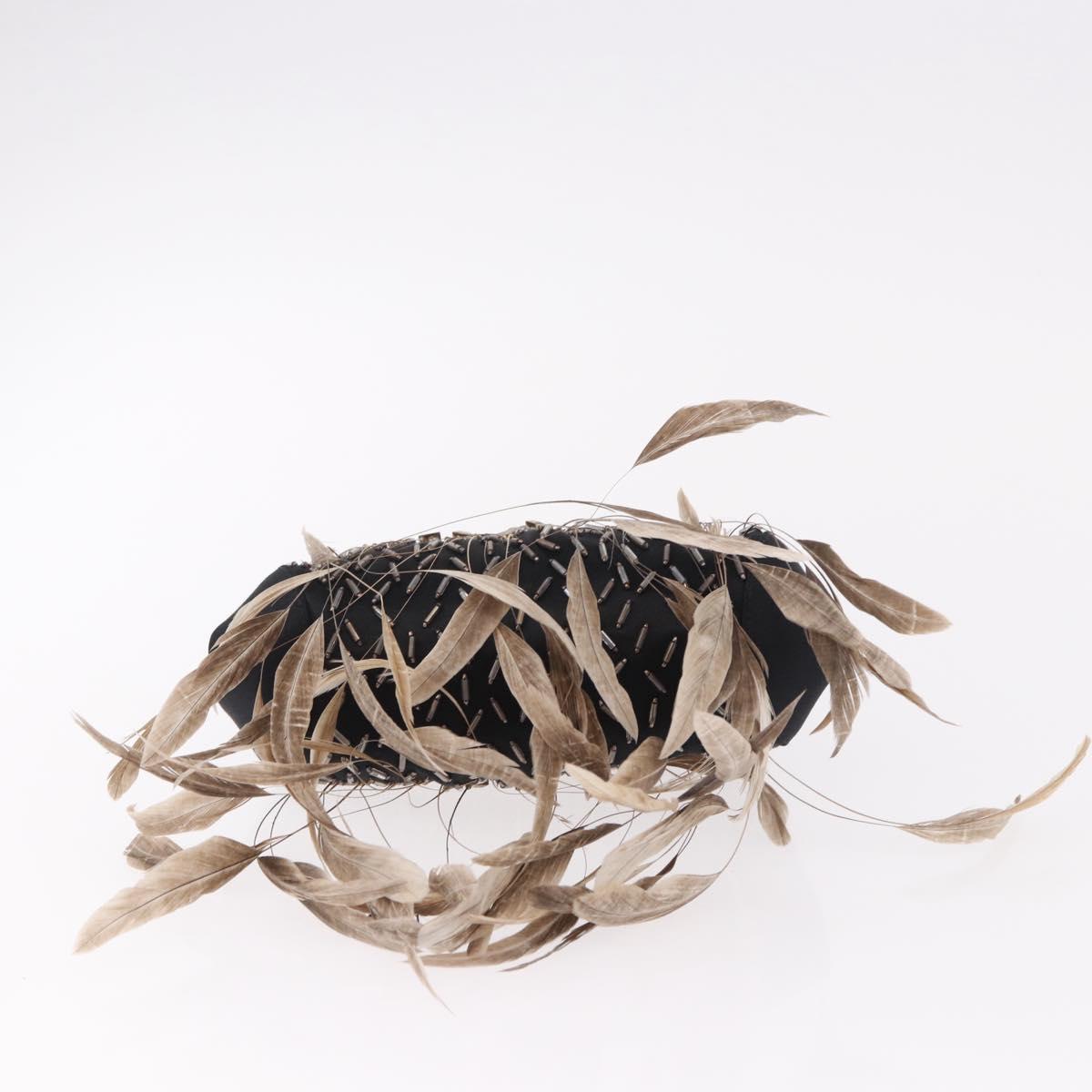 BVLGARI Feather Hand Bag Satin Black Gold Auth 191451SM - Jerrillo image 5