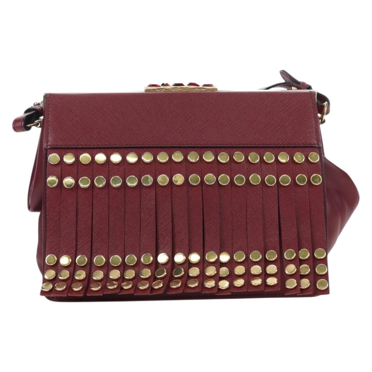PRADA Shoulder Bag Safiano leather Bordeaux Gold Auth 191473V - Jerrillo image 2