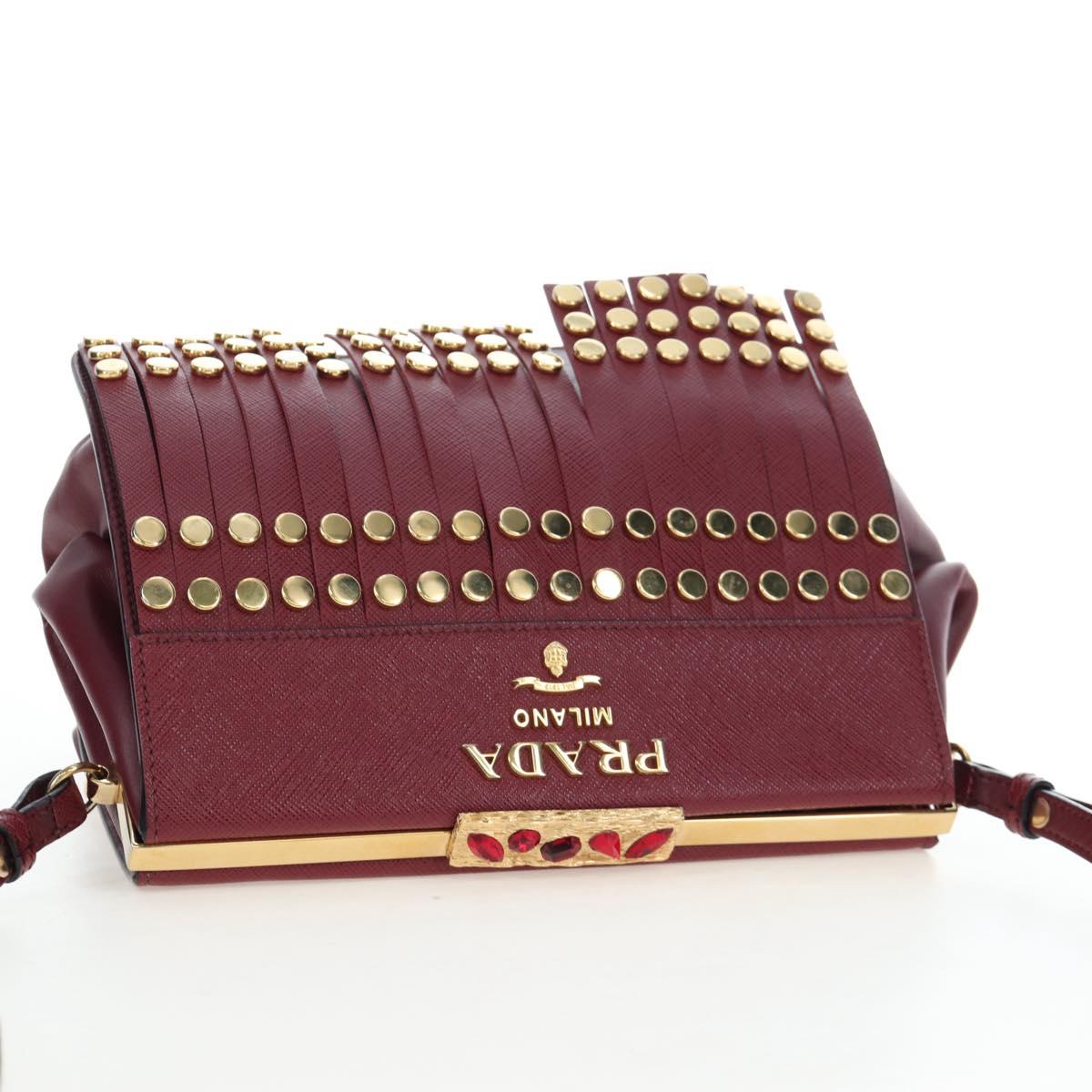 PRADA Shoulder Bag Safiano leather Bordeaux Gold Auth 191473V - Jerrillo image 6