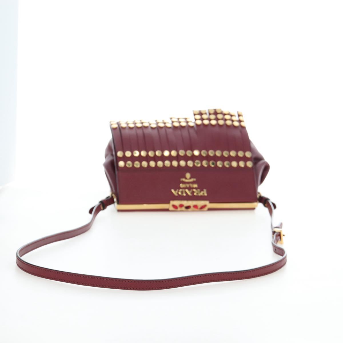 PRADA Shoulder Bag Safiano leather Bordeaux Gold Auth 191473V - Jerrillo image 7
