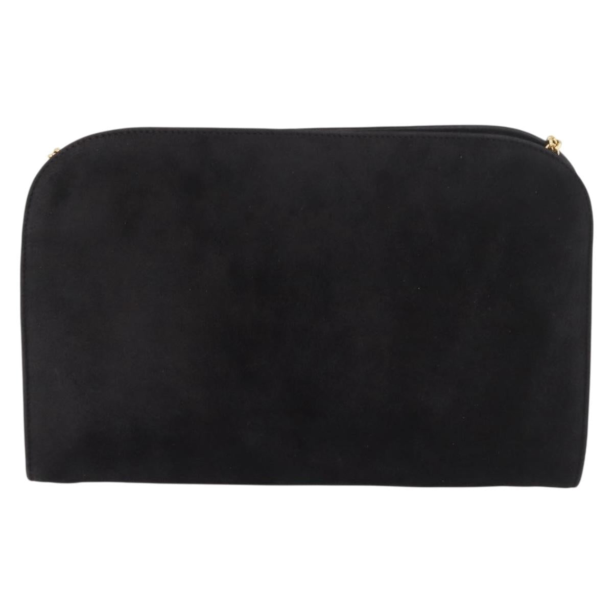 Salvatore Ferragamo Gancini Chain Shoulder Bag Suede Black Gold Auth 191696 - Jerrillo image 2