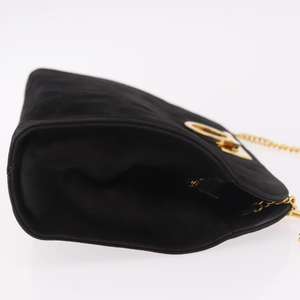 Salvatore Ferragamo Gancini Chain Shoulder Bag Suede Black Gold Auth 191696 - Jerrillo image 3