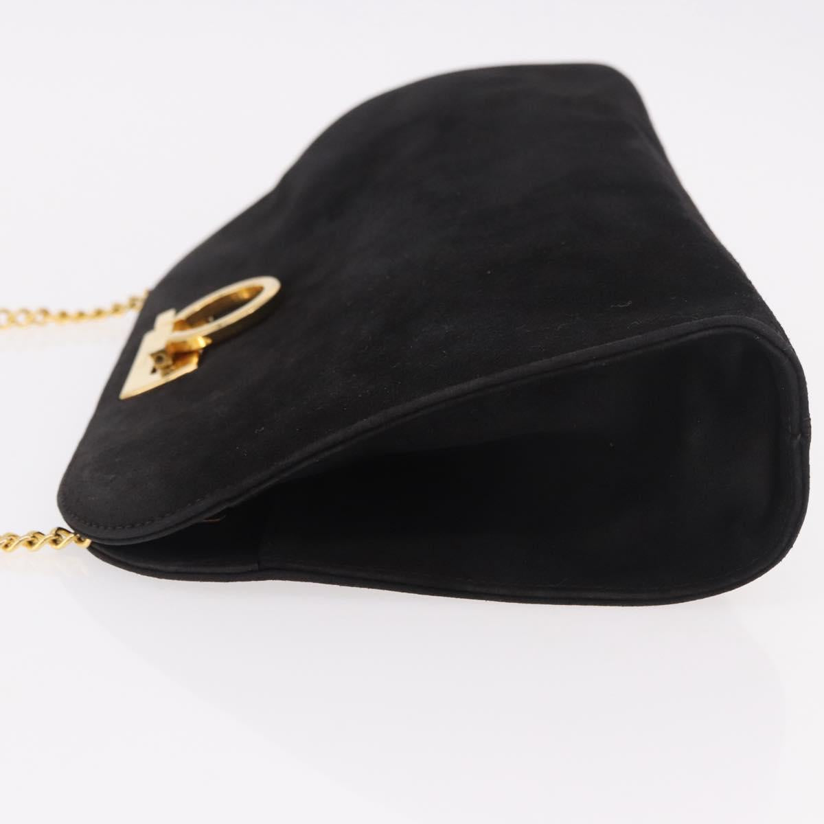 Salvatore Ferragamo Gancini Chain Shoulder Bag Suede Black Gold Auth 191696 - Jerrillo image 4