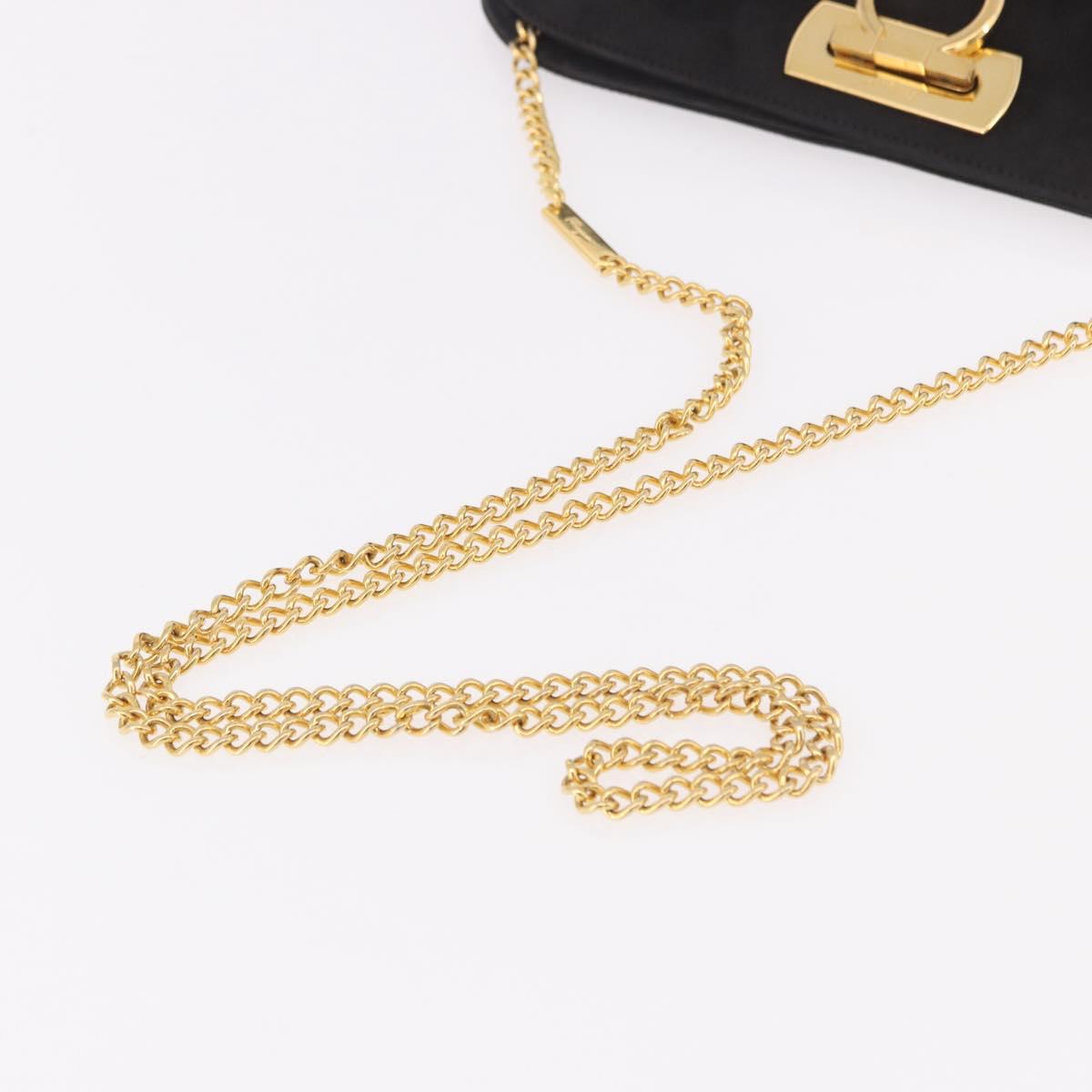 Salvatore Ferragamo Gancini Chain Shoulder Bag Suede Black Gold Auth 191696 - Jerrillo image 7