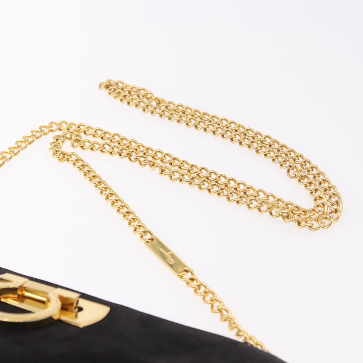 Salvatore Ferragamo Gancini Chain Shoulder Bag Suede Black Gold Auth 191696 - Jerrillo image 8