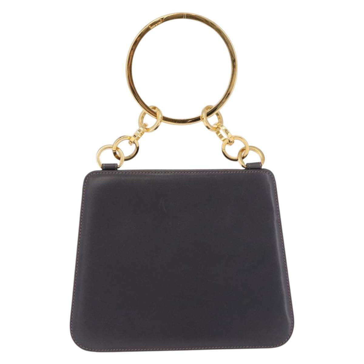 Salvatore Ferragamo Metal Hand Bag Leather Gray Gold Tone Auth 191753A - Jerrillo image 2