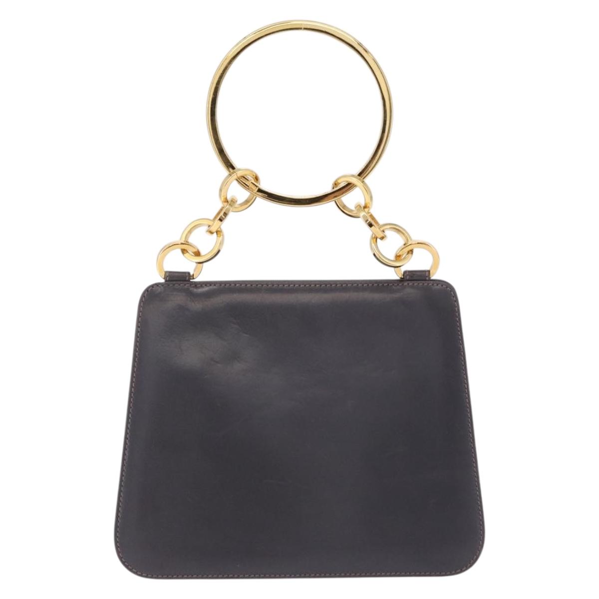 Salvatore Ferragamo Metal Hand Bag Leather Gray Gold Tone Auth 191753A - Jerrillo image 3