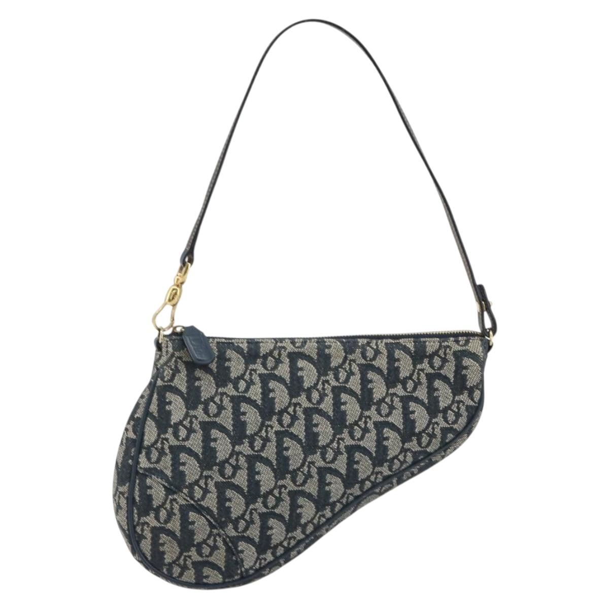 Christian Dior Trotter Canvas Saddle Pouch Navy Gold Auth 191838V - Jerrillo image 2