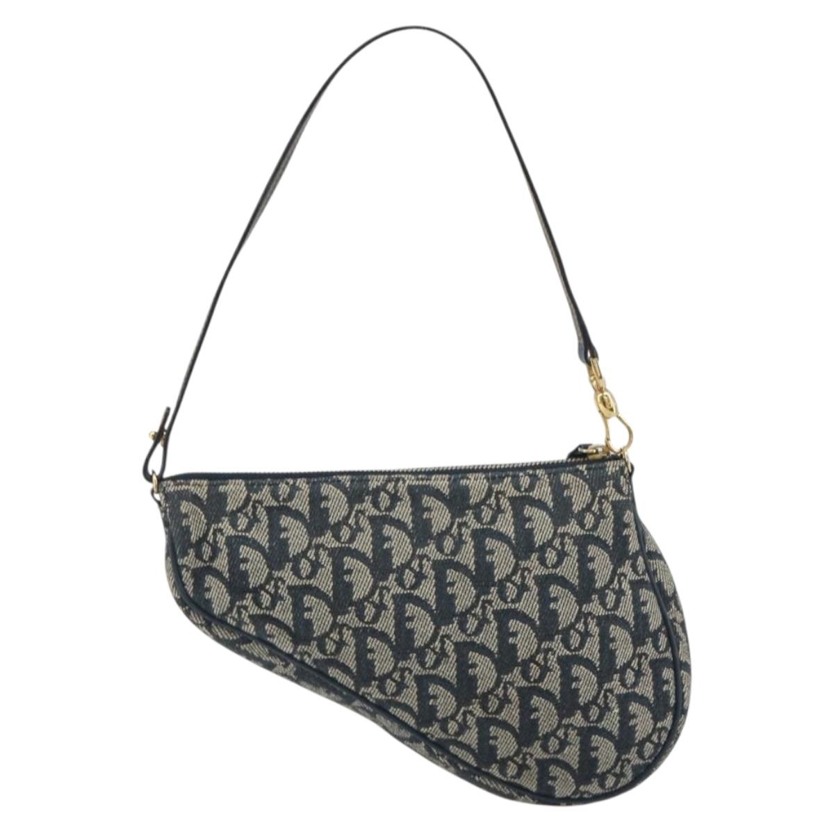 Christian Dior Trotter Canvas Saddle Pouch Navy Gold Auth 191838V - Jerrillo image 3