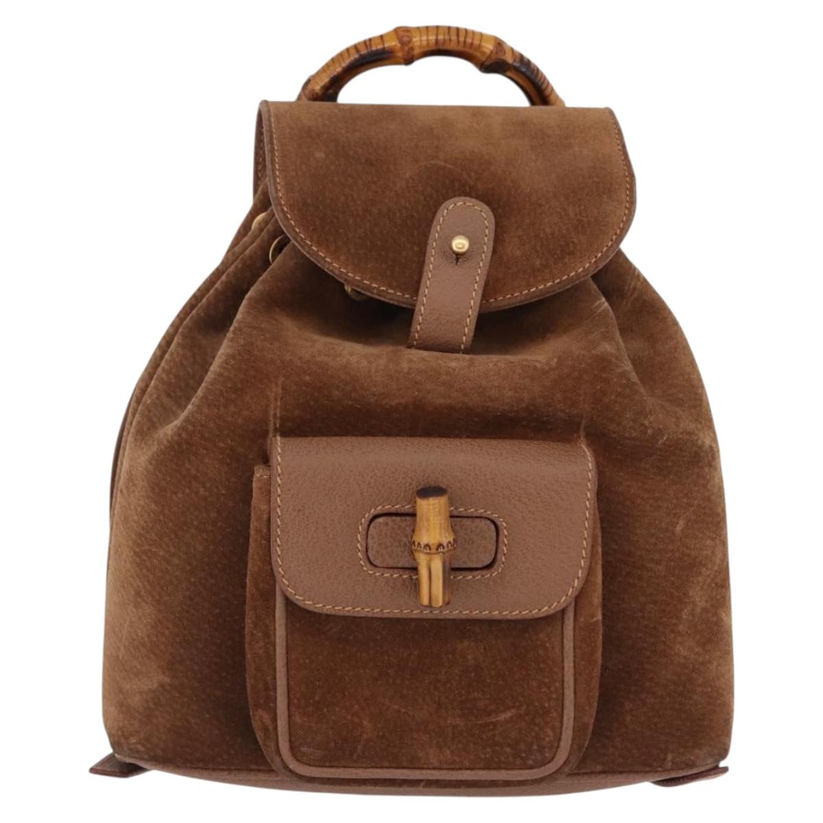 GUCCI Bamboo Backpack Suede Brown Gold 003 1705 0030 Auth 191888 - Jerrillo image 2