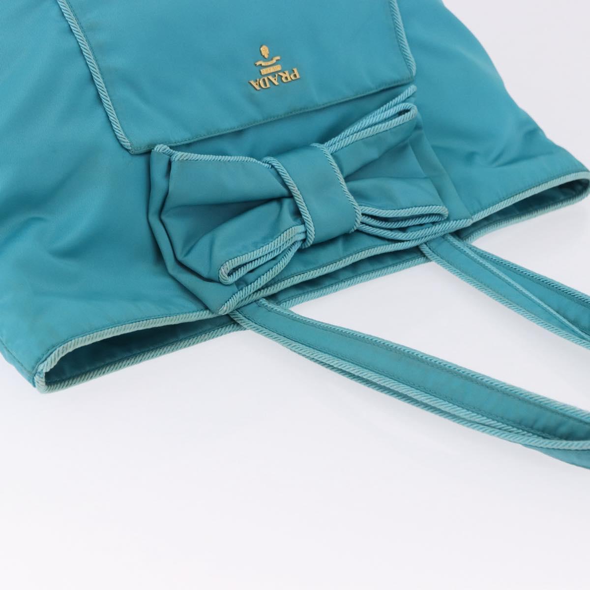 PRADA Tote Bag Nylon Turquoise Blue Gold Auth 192104A - Jerrillo image 6