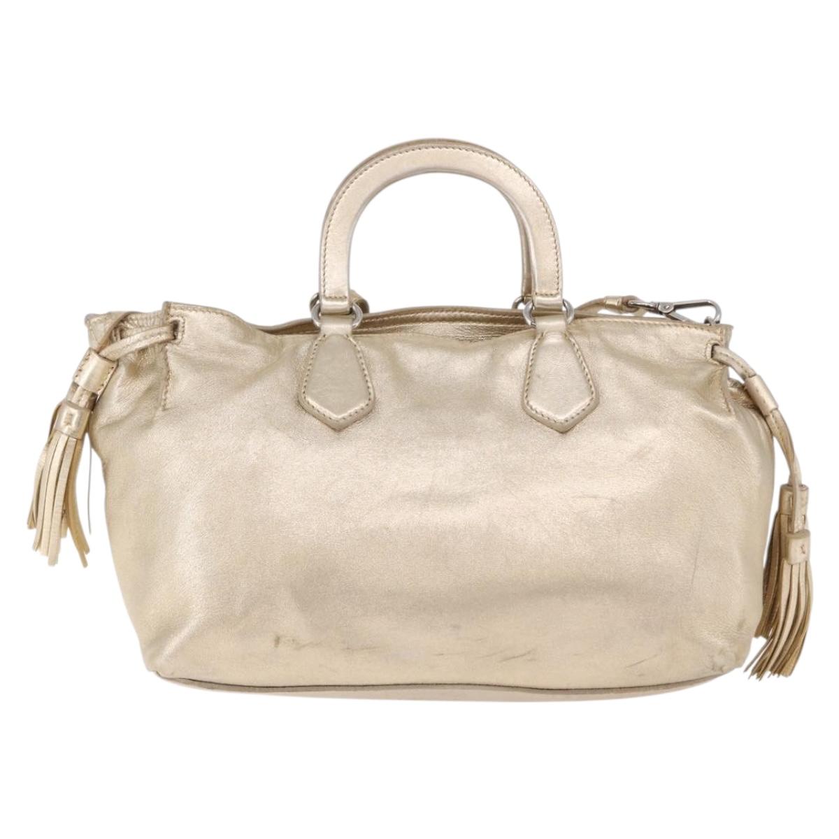 PRADA Hand Bag Leather 2way Silver Gold Auth 192120A - Jerrillo image 2