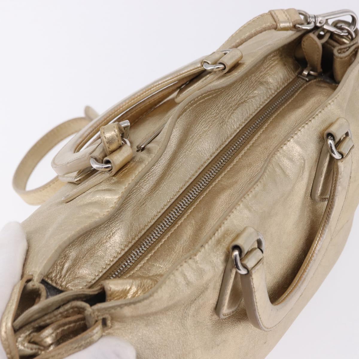 PRADA Hand Bag Leather 2way Silver Gold Auth 192120A - Jerrillo image 7