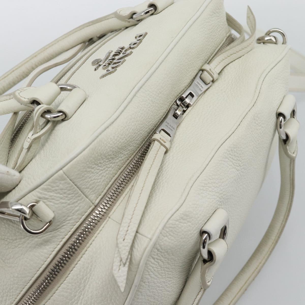 PRADA Hand Bag Vittero Dino Leather 2way White Silver Auth 192296V - Jerrillo image 6