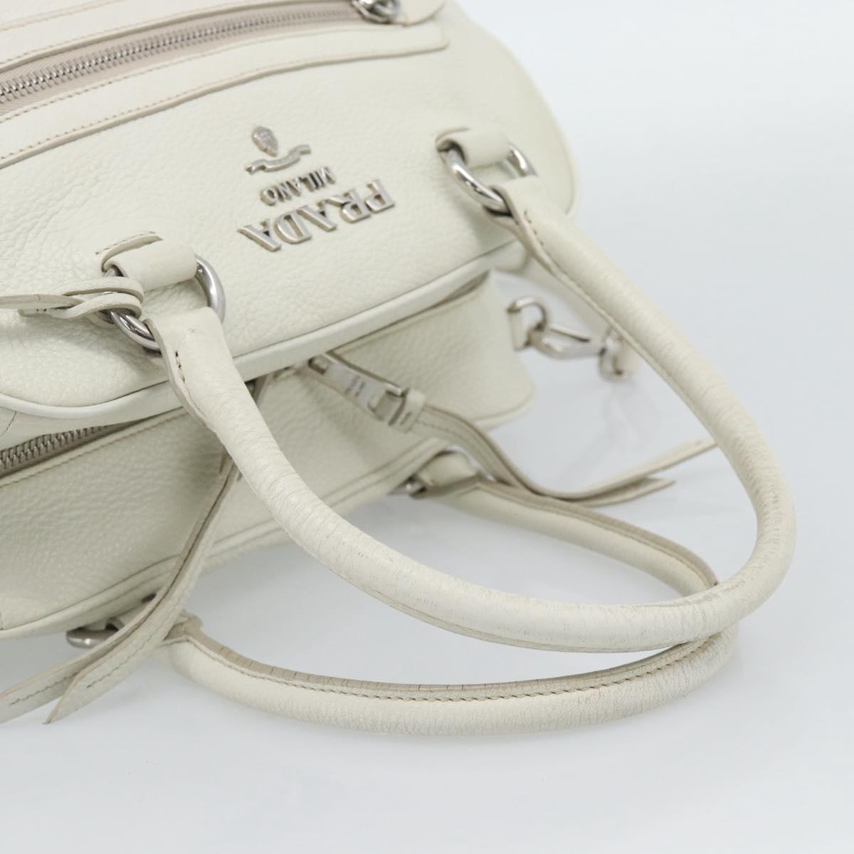 PRADA Hand Bag Vittero Dino Leather 2way White Silver Auth 192296V - Jerrillo image 7