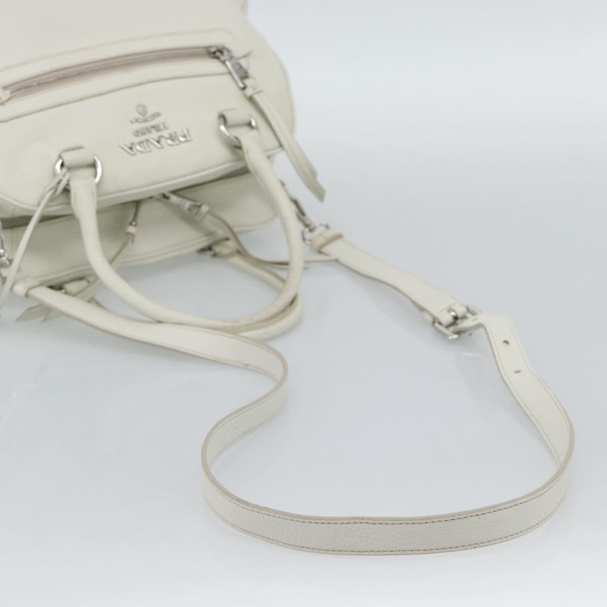 PRADA Hand Bag Vittero Dino Leather 2way White Silver Auth 192296V - Jerrillo image 8