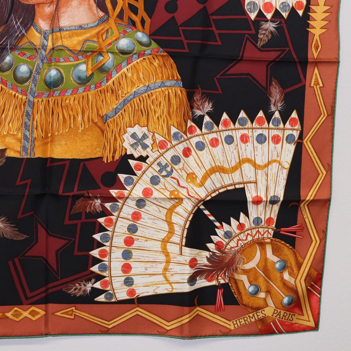HERMES Carre90 Scarf Silk "Cosmogonie Apache" Brown Black Auth 192369M - Jerrillo image 10