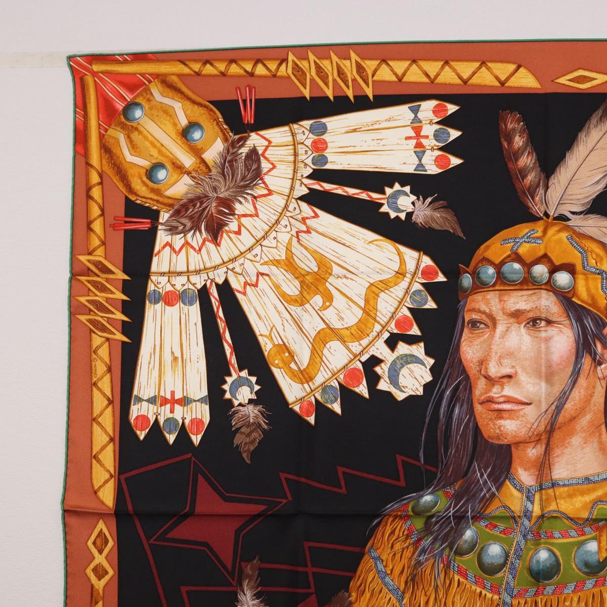 HERMES Carre90 Scarf Silk "Cosmogonie Apache" Brown Black Auth 192369M - Jerrillo image 2