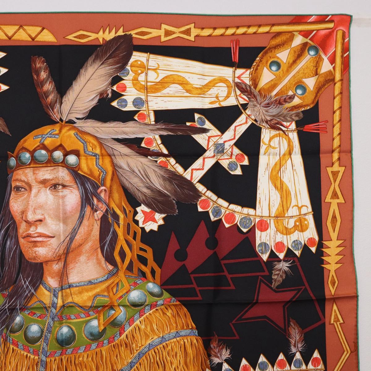 HERMES Carre90 Scarf Silk "Cosmogonie Apache" Brown Black Auth 192369M - Jerrillo image 4