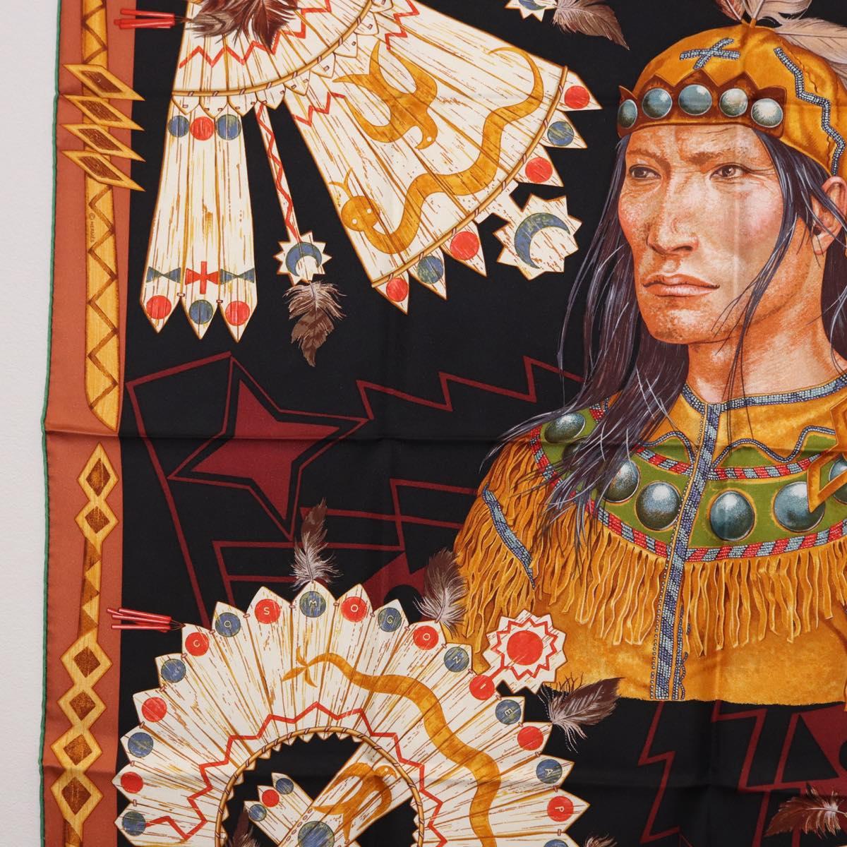 HERMES Carre90 Scarf Silk "Cosmogonie Apache" Brown Black Auth 192369M - Jerrillo image 5