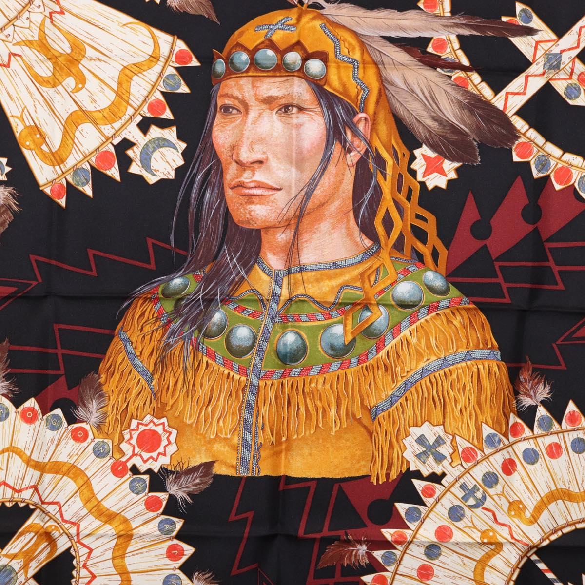 HERMES Carre90 Scarf Silk "Cosmogonie Apache" Brown Black Auth 192369M - Jerrillo image 6