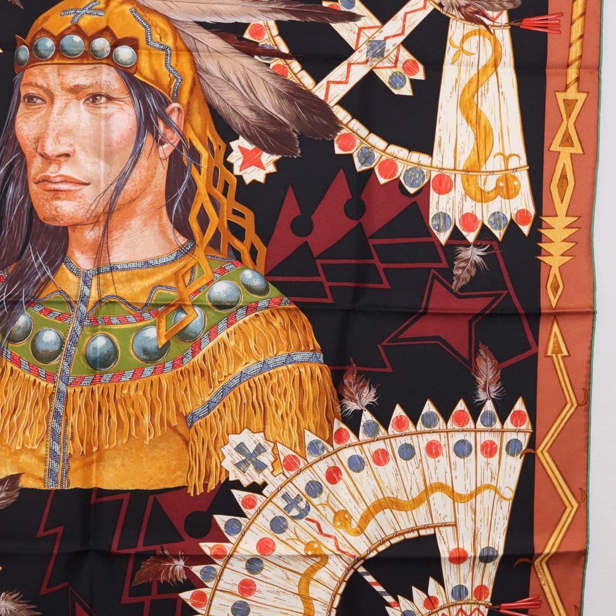 HERMES Carre90 Scarf Silk "Cosmogonie Apache" Brown Black Auth 192369M - Jerrillo image 7