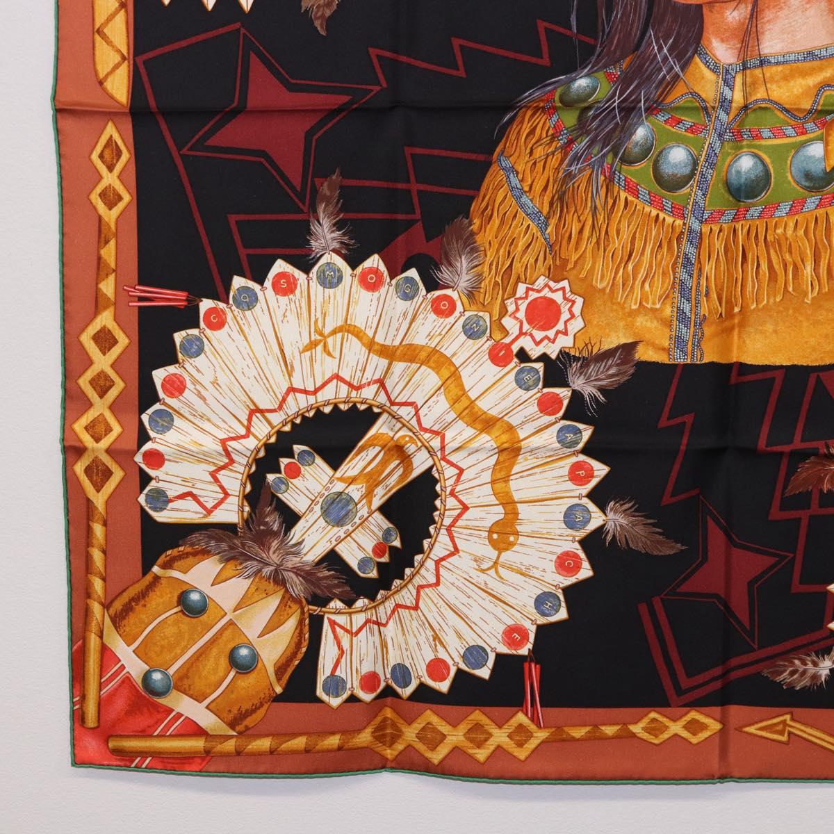 HERMES Carre90 Scarf Silk "Cosmogonie Apache" Brown Black Auth 192369M - Jerrillo image 8