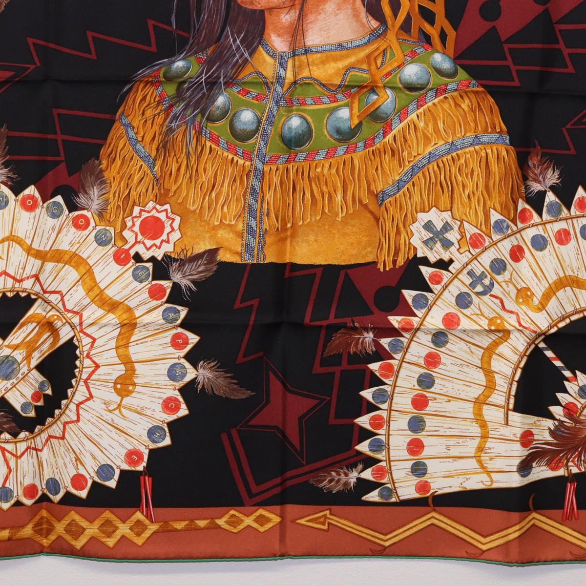 HERMES Carre90 Scarf Silk "Cosmogonie Apache" Brown Black Auth 192369M - Jerrillo image 9