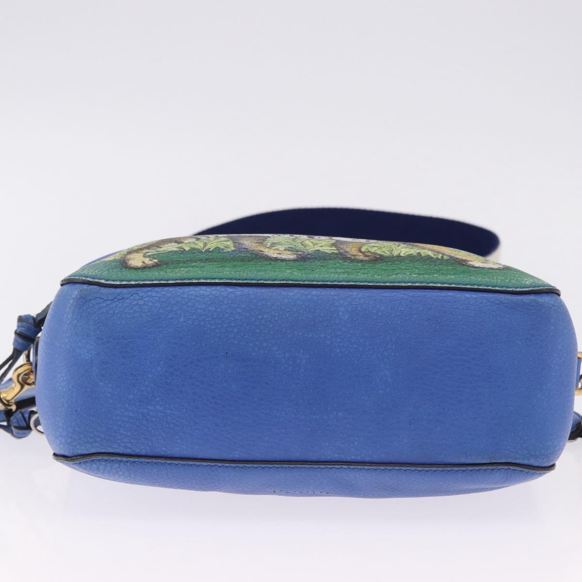 GUCCI Tiger Pattern Hand Bag Leather 2way Blue Gold 453565 Auth 192658A - Jerrillo image 5
