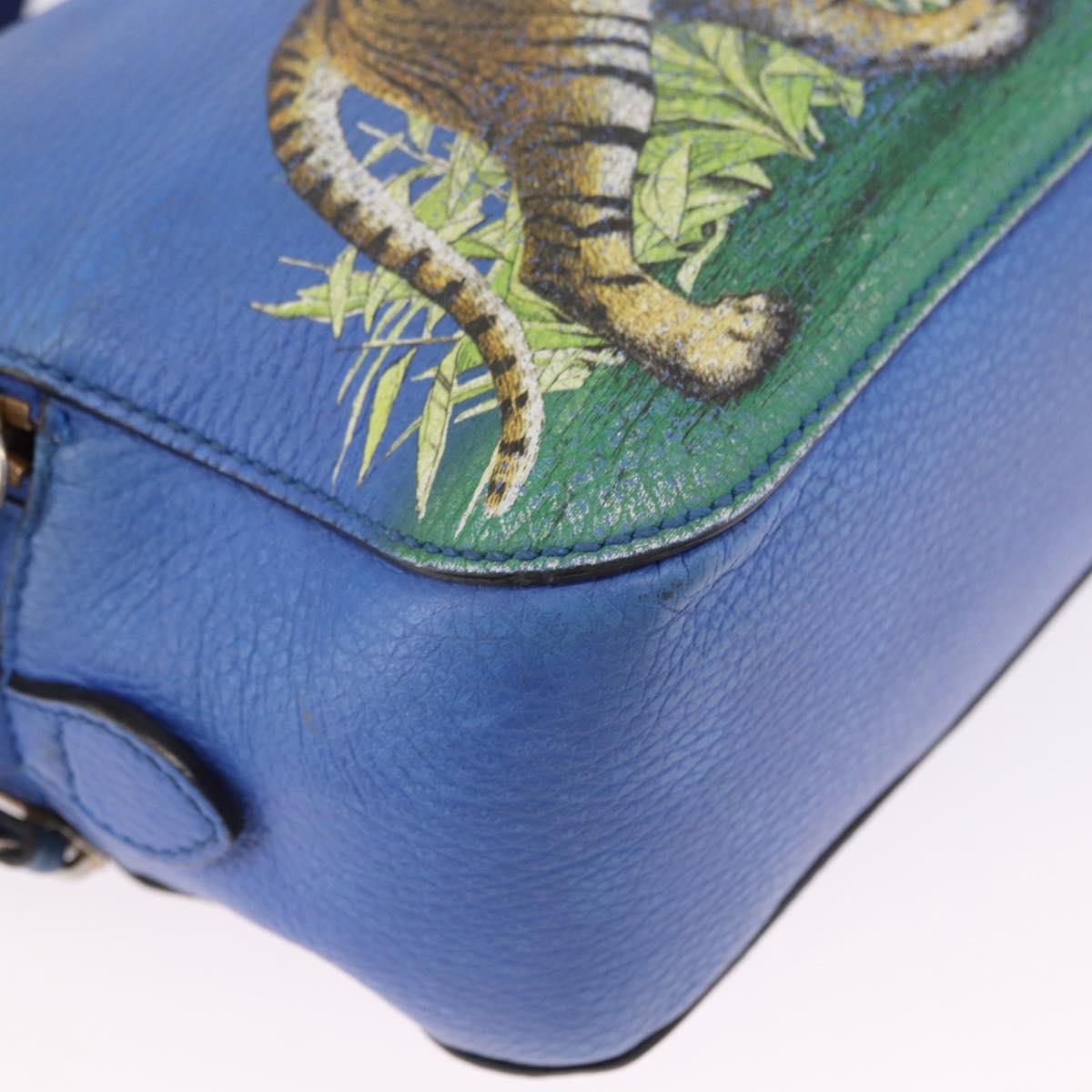 GUCCI Tiger Pattern Hand Bag Leather 2way Blue Gold 453565 Auth 192658A - Jerrillo image 9