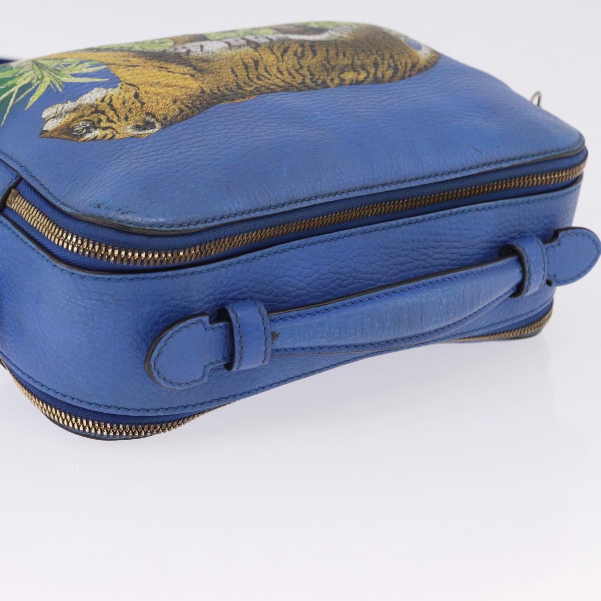 GUCCI Tiger Pattern Hand Bag Leather 2way Blue Gold 453565 Auth 192658A - Jerrillo image 6