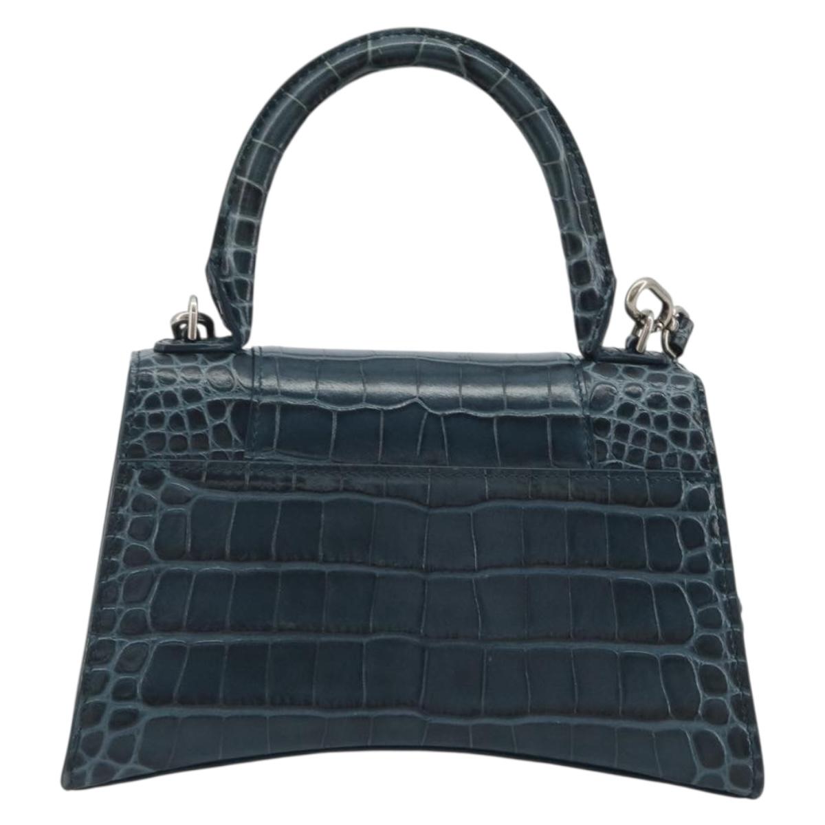 BALENCIAGA Hour Hand Bag Leather 2way Navy Silver 593546 Auth 192706M - Jerrillo image 2