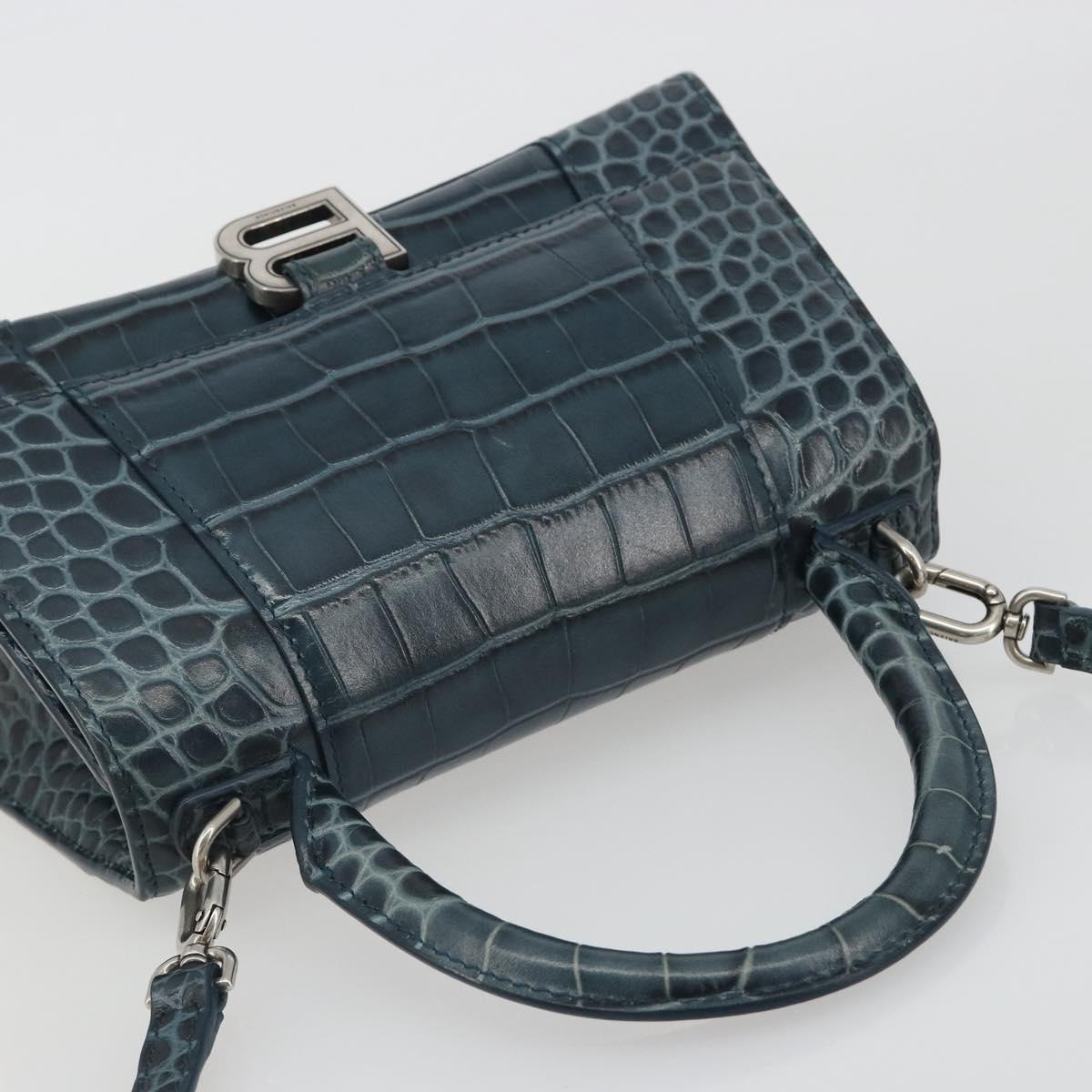 BALENCIAGA Hour Hand Bag Leather 2way Navy Silver 593546 Auth 192706M - Jerrillo image 6