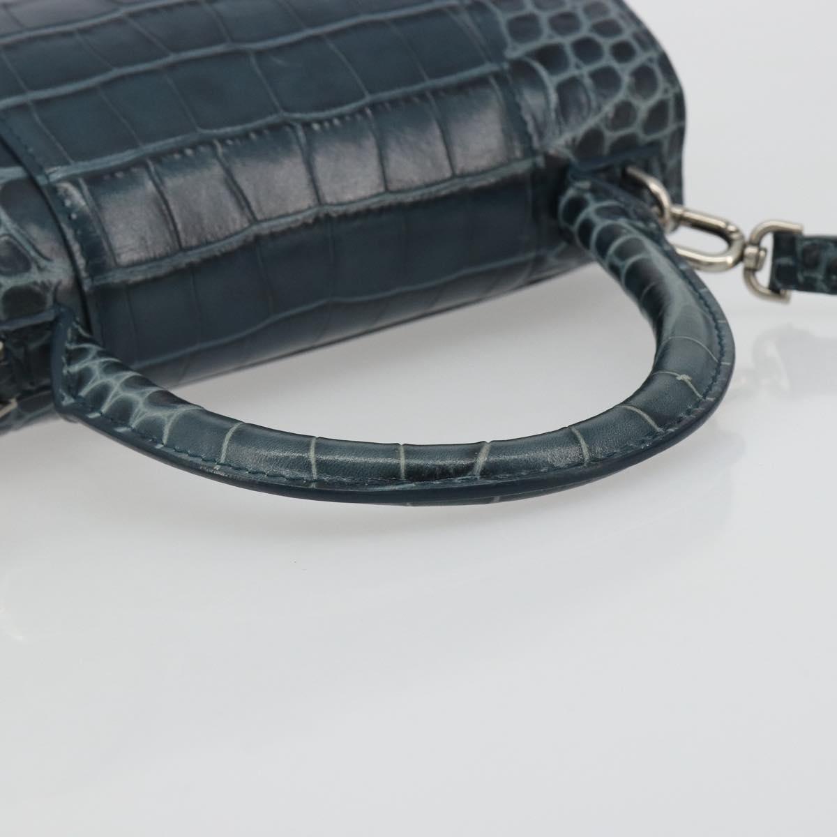 BALENCIAGA Hour Hand Bag Leather 2way Navy Silver 593546 Auth 192706M - Jerrillo image 7