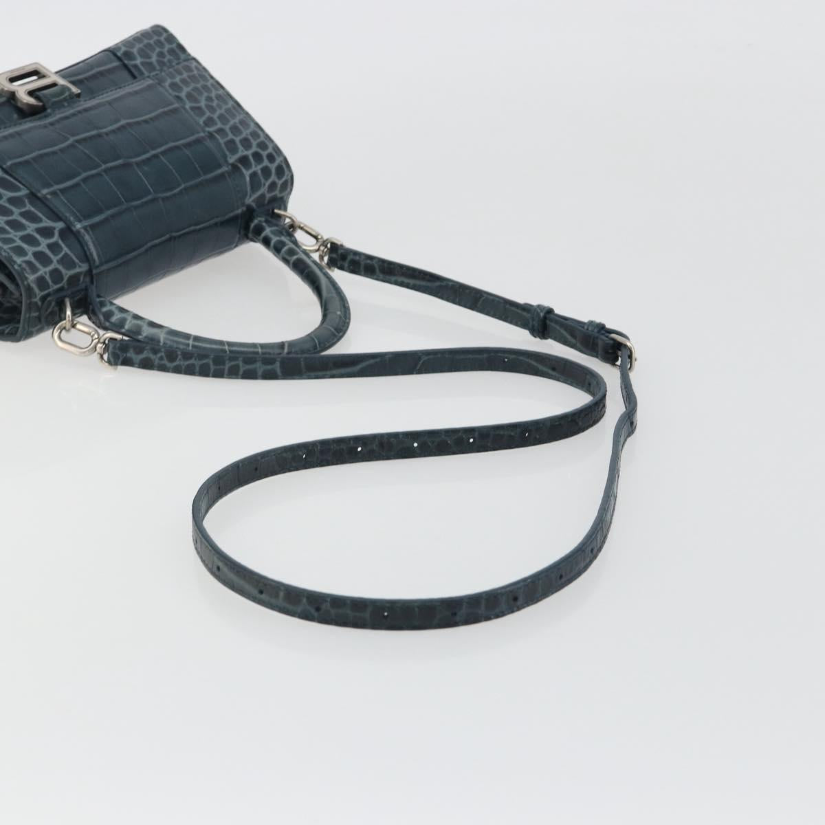 BALENCIAGA Hour Hand Bag Leather 2way Navy Silver 593546 Auth 192706M - Jerrillo image 8