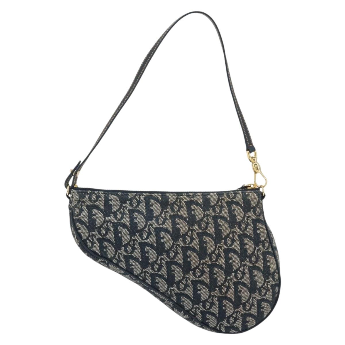 Christian Dior Trotter Canvas Saddle Pouch Navy Gold Auth 192762V - Jerrillo image 2