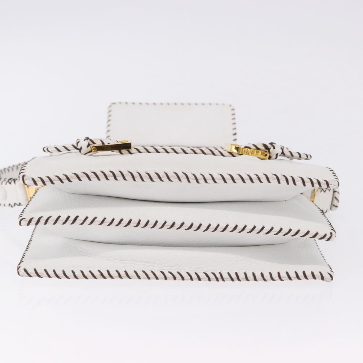 FENDI Shoulder Bag Leather White Gold Tone Auth 192766V - Jerrillo image 6