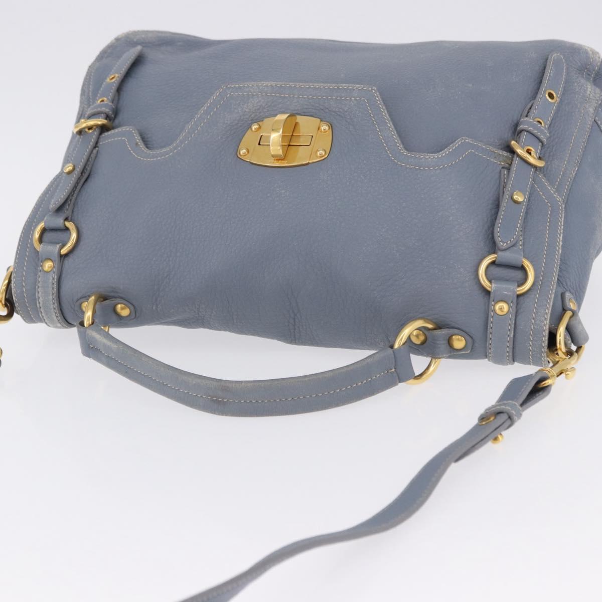 Miu Miu Hand Bag Leather 2way Light Blue Gold Tone Auth 192784A - Jerrillo image 6