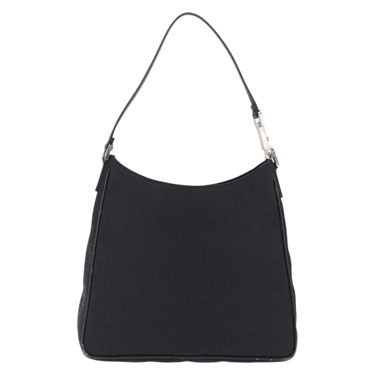 FENDI Zucchino Canvas Shoulder Bag Black Silver 8BR169 Auth 192840 - Jerrillo image 2
