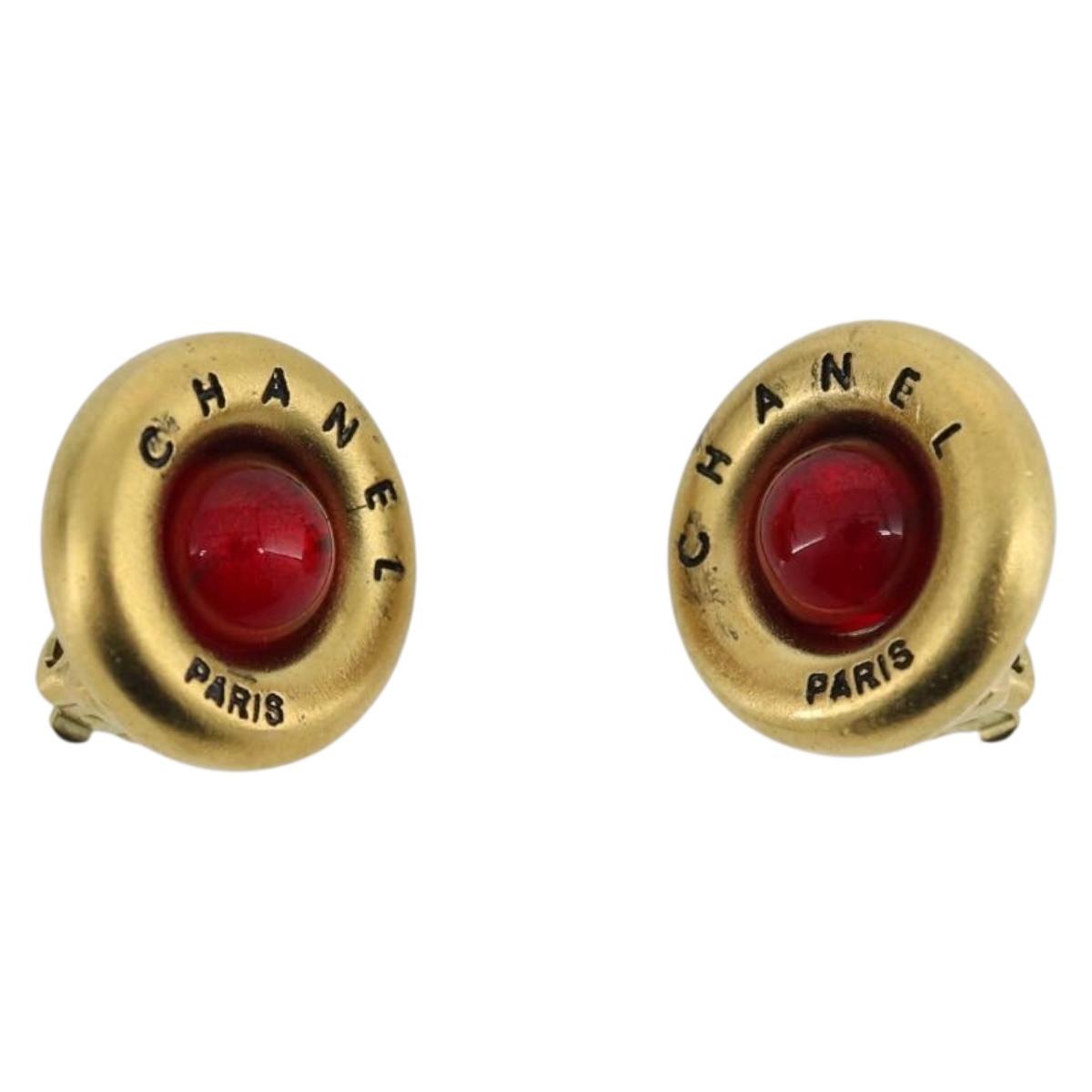 CHANEL Earring Metal Gold Tone Red CC Auth 192857V - Jerrillo image 2