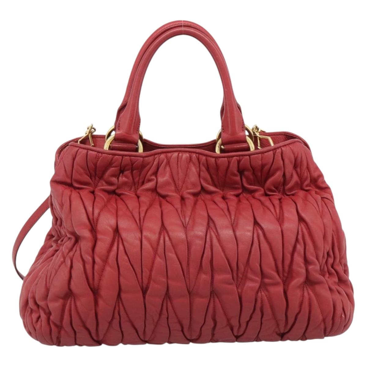 Miu Miu Matelasse Hand Bag Leather 2way Red Gold Auth 192905V - Jerrillo image 2