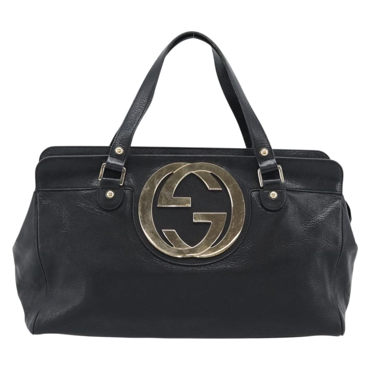 GUCCI Interlocking G Hand Bag Leather Black Gold Tone 131445 Auth 192909 - Jerrillo image 2