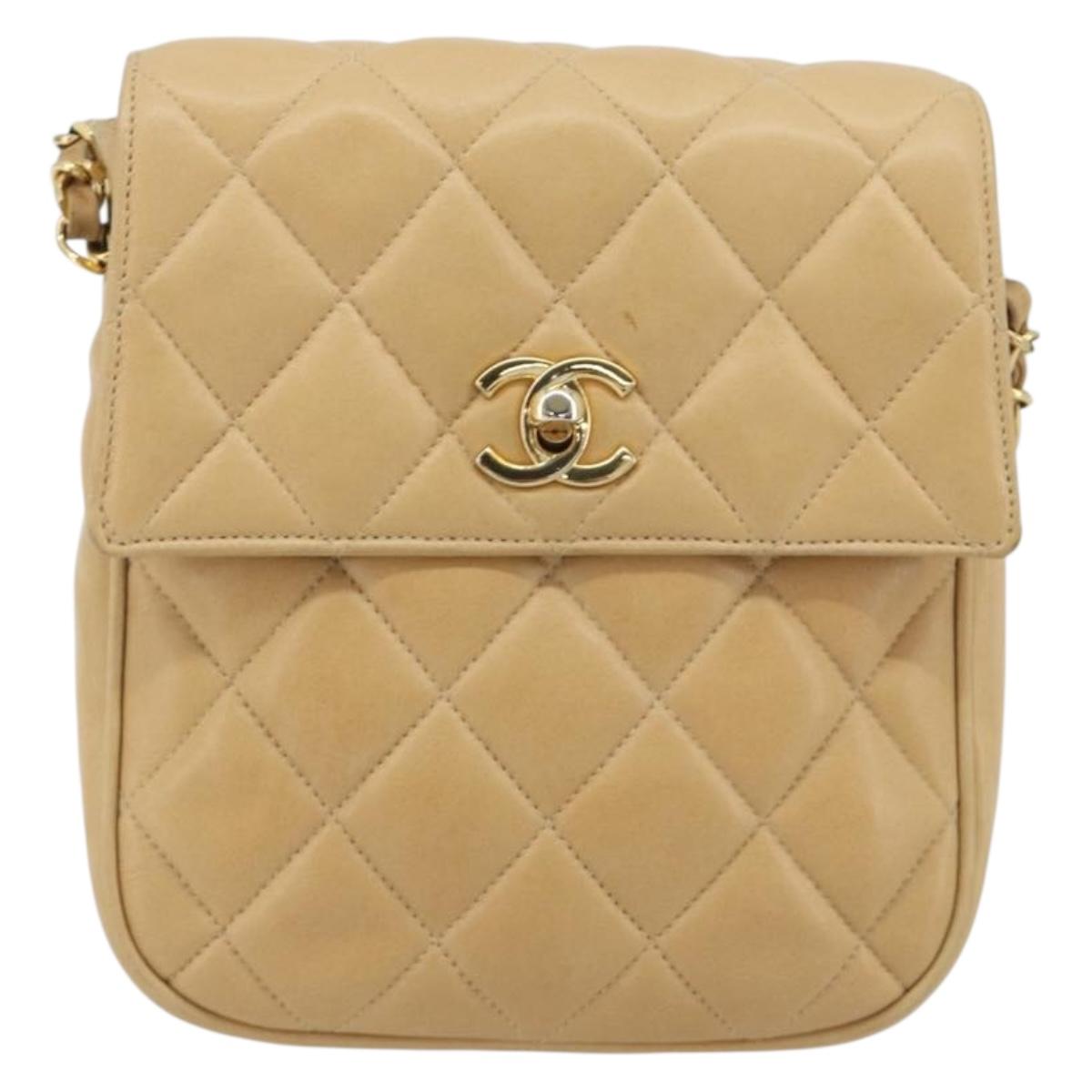 CHANEL Matelasse Chain Shoulder Bag Lamb Skin Beige Gold CC Auth 193017 - Jerrillo image 2