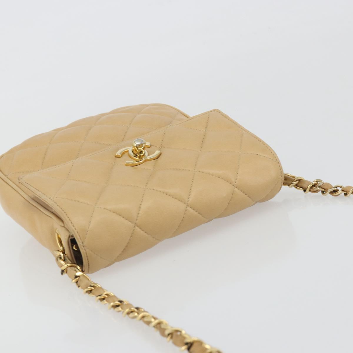CHANEL Matelasse Chain Shoulder Bag Lamb Skin Beige Gold CC Auth 193017 - Jerrillo image 6