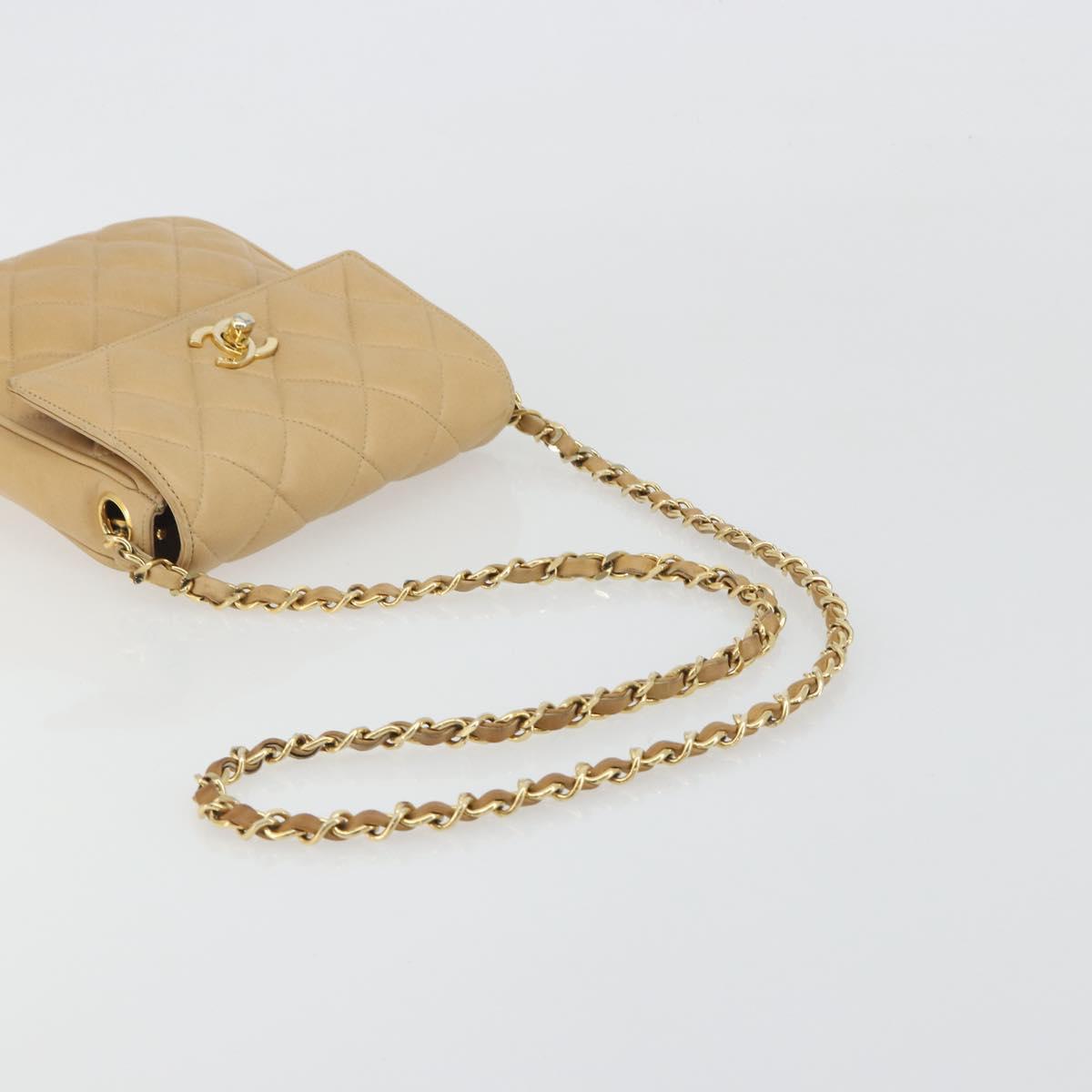 CHANEL Matelasse Chain Shoulder Bag Lamb Skin Beige Gold CC Auth 193017 - Jerrillo image 7