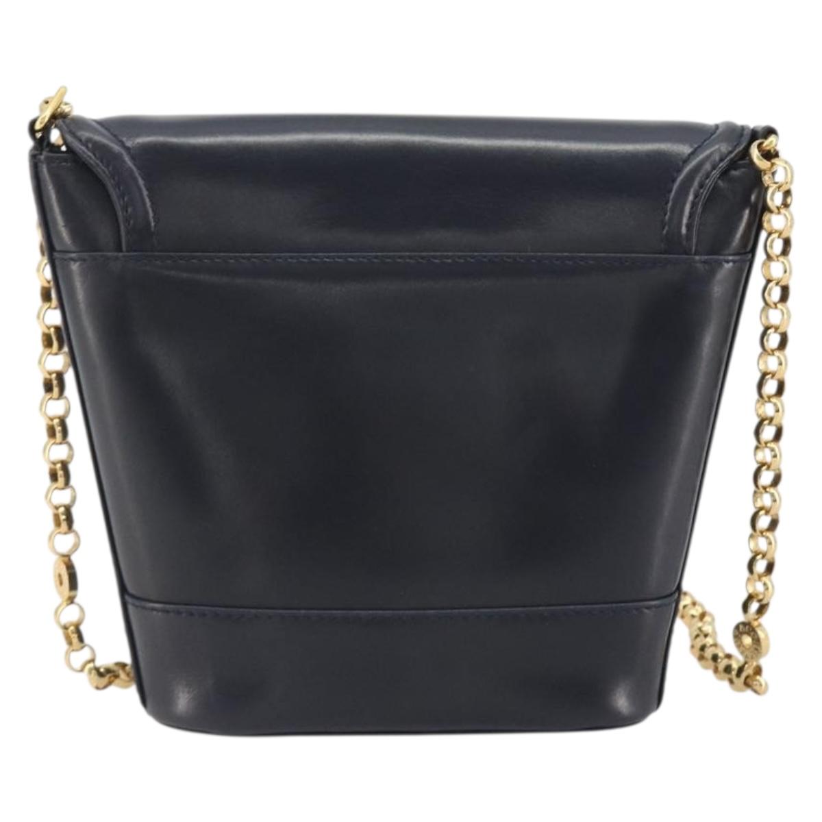 TIFFANY&Co. Chain Shoulder Bag Leather Navy Gold Auth 193026A - Jerrillo image 2