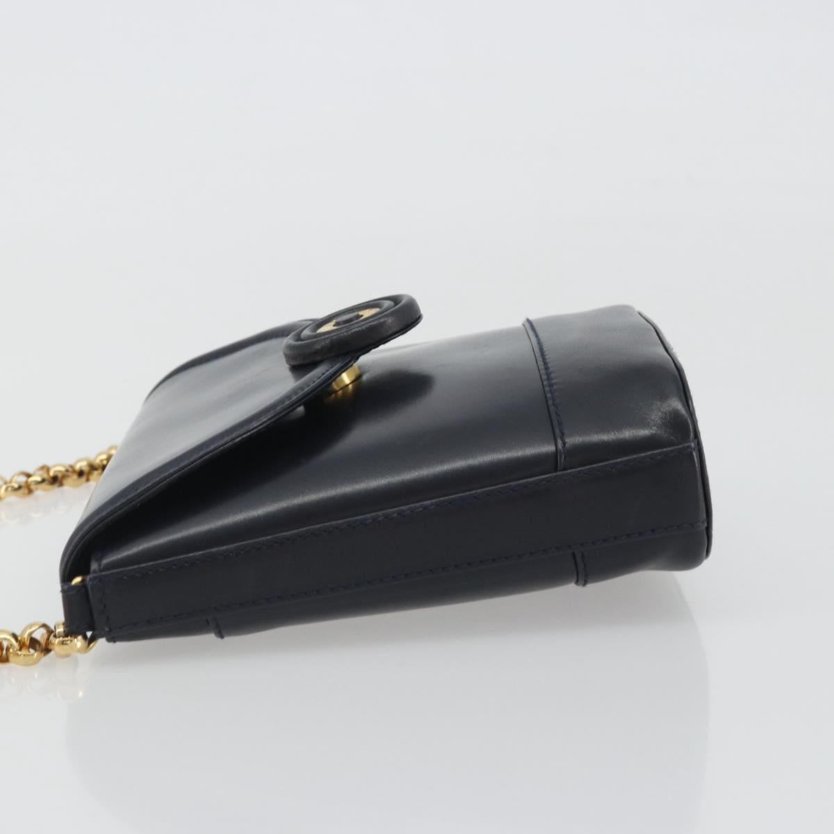 TIFFANY&Co. Chain Shoulder Bag Leather Navy Gold Auth 193026A - Jerrillo image 4