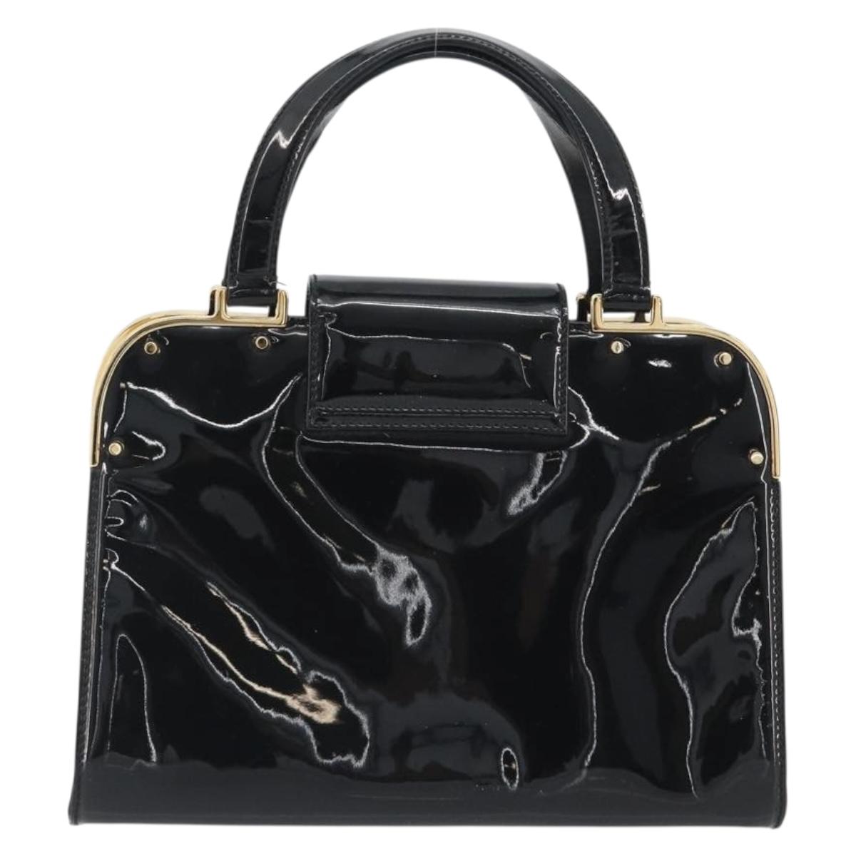 SAINT LAURENT Hand Bag Patent Leather Black Gold Auth 193027A - Jerrillo image 2